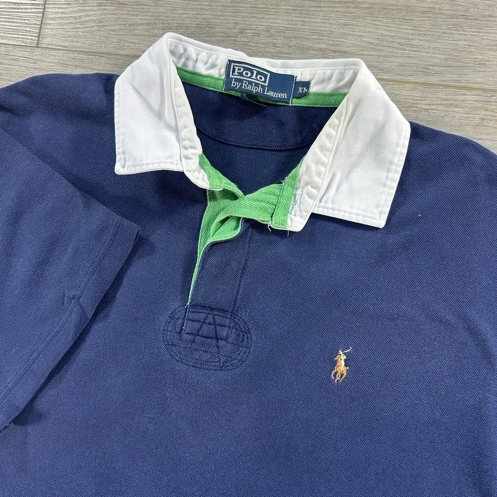 Polo Ralph Lauren Navy Rugby XL Polo Shirt Flesh Pony Cotton Heavyweight